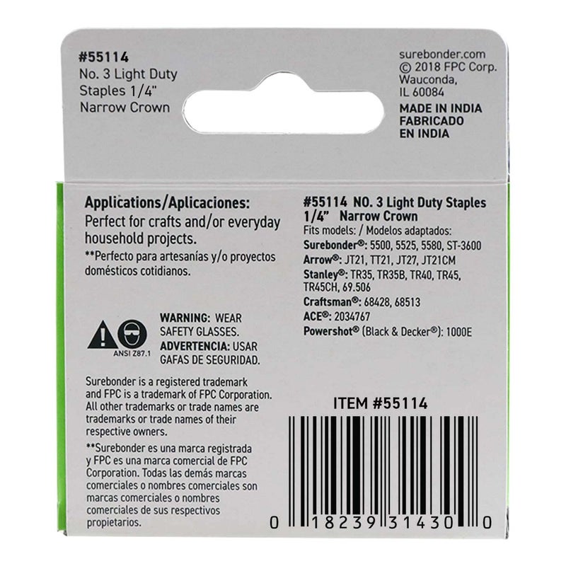 Surebonder 55114#3 Light Duty Narrow Crown Staples - 1/4" Length - 1000/box, 5 Pack - Image 3